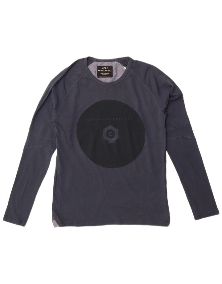 Jack & Jones Mens Graphic Top Long Sleeve Medium Navy Blue