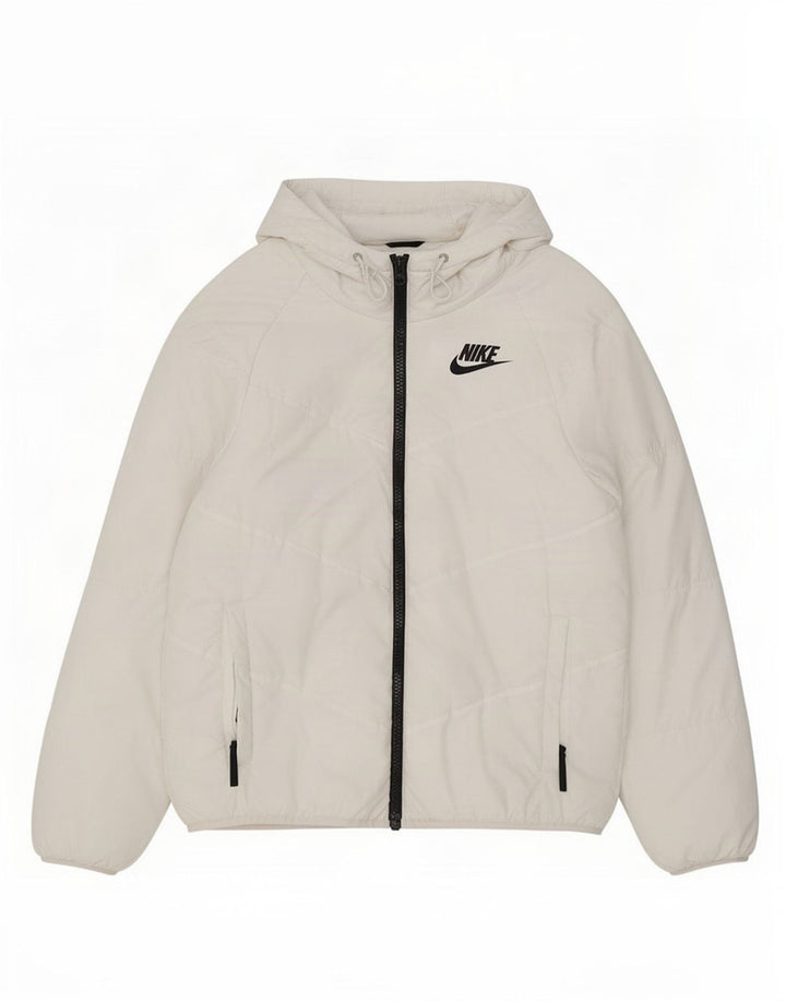 Nike Mens Hooded Windbreaker Jacket UK 36 Small White Polyester