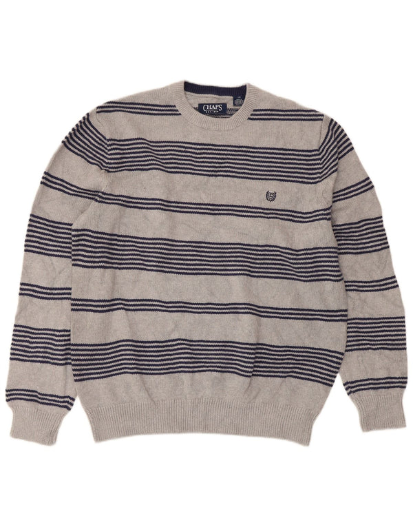 Chaps Mens Regular Fit Crew Neck Jumper Sweater Large Grey Striped Cotton
