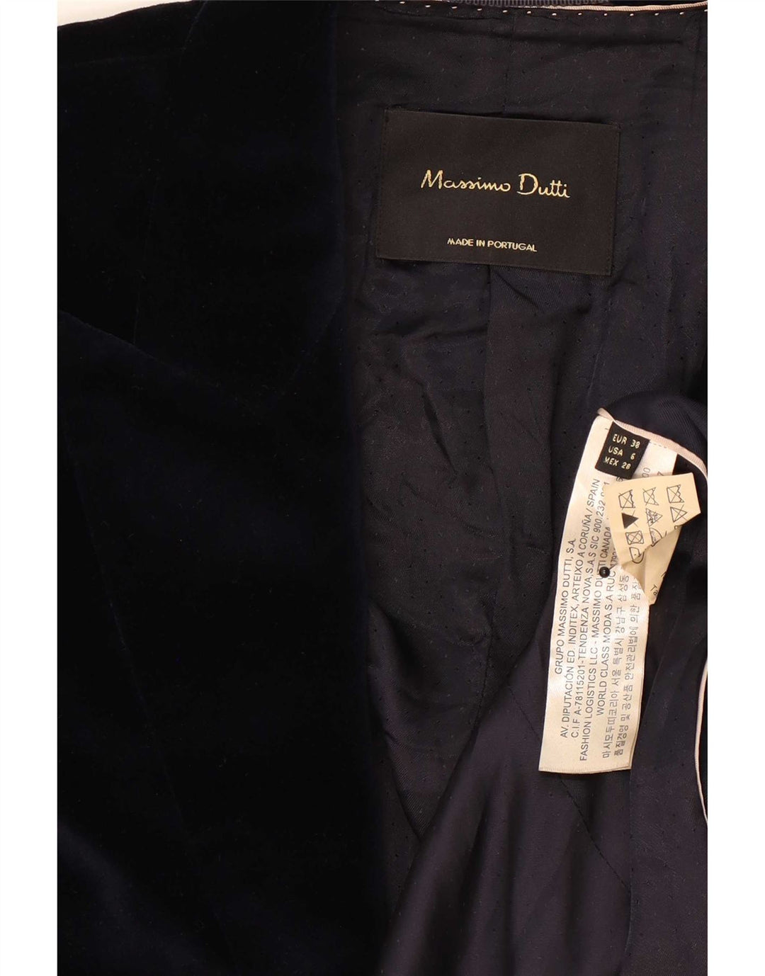 Massimo Dutti Womens 1 Button Velvet Blazer Jacket EU 38 Small Navy Blue