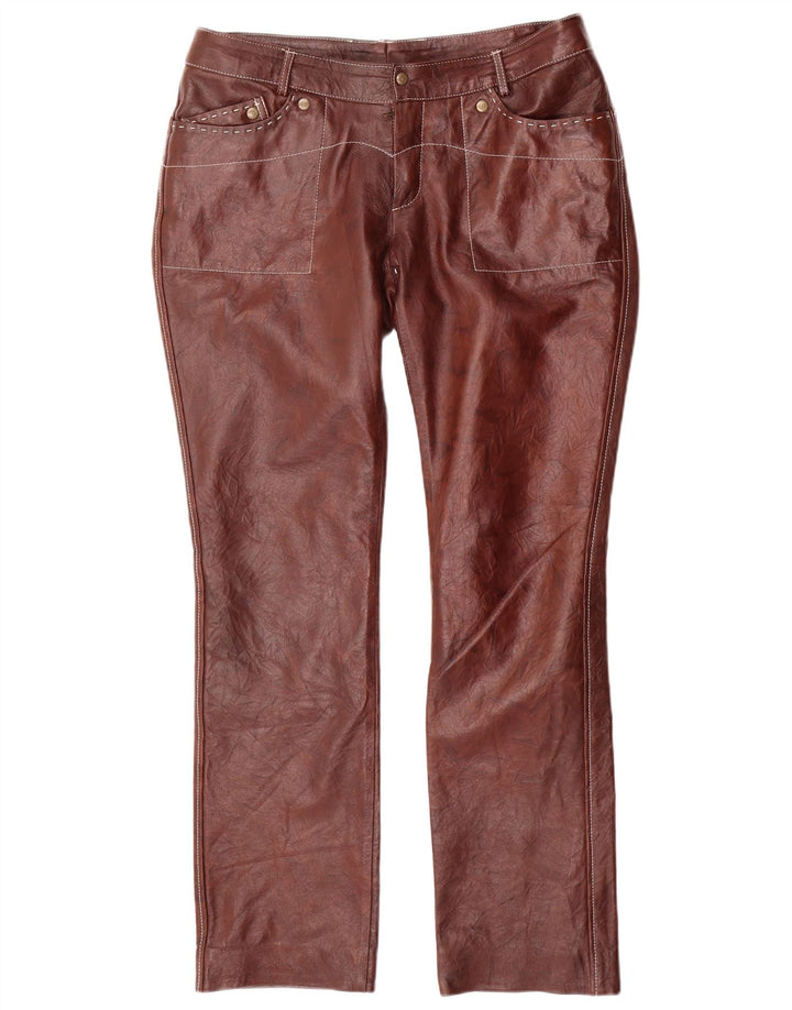 VINTAGE Womens Straight Leather Trousers W34 L31 Brown