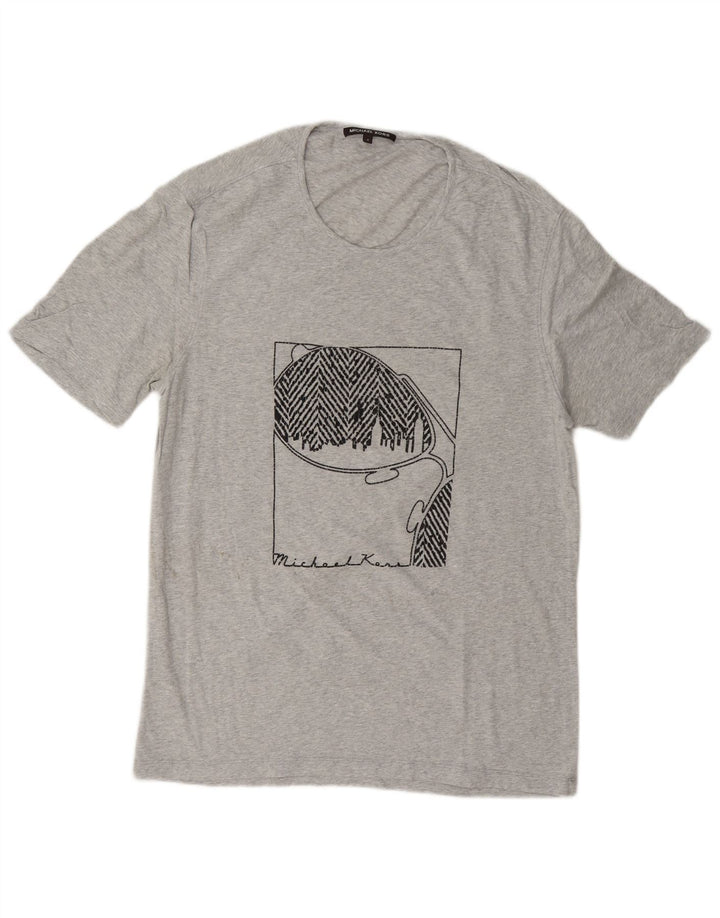 Michael Kors Mens Graphic T-Shirt Top Medium Grey Flecked