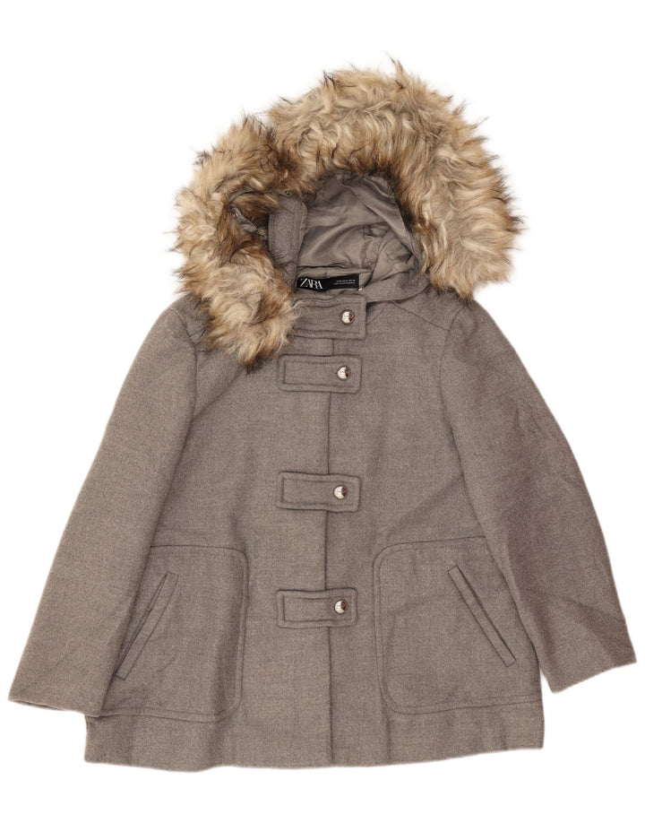 Zara Womens Hooded Overcoat UK 14 Medium Grey Viscose
