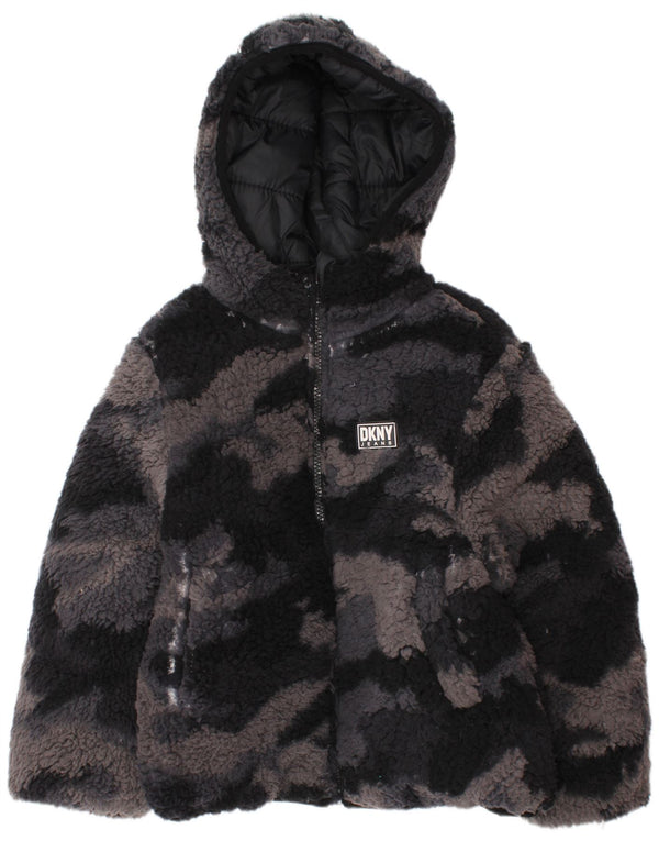 Dkny Boys Hooded Padded Reversible Jacket 5-6 Years Black Camouflage Nylon