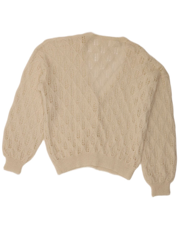 Vintage Womens See Through Cardigan Sweater UK 20 2XL Off White