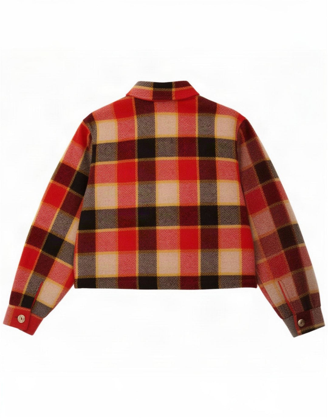 And Womens Flannel Crop Bomber Jacket IT 42 Medium Red Plaid Wool
