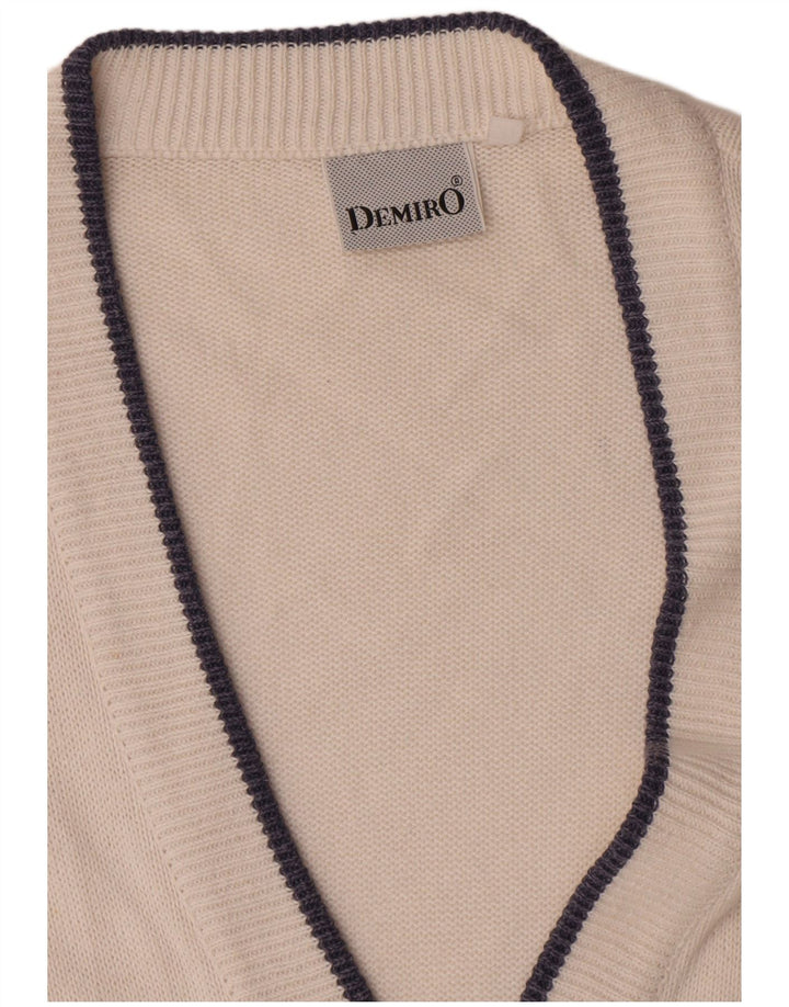 Demiro Mens Cardigan Sweater IT 50 Medium White Striped Cotton