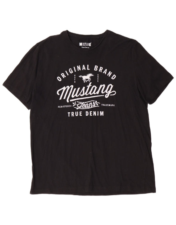 MUSTANG Mens Graphic T-Shirt Top XL Black Cotton