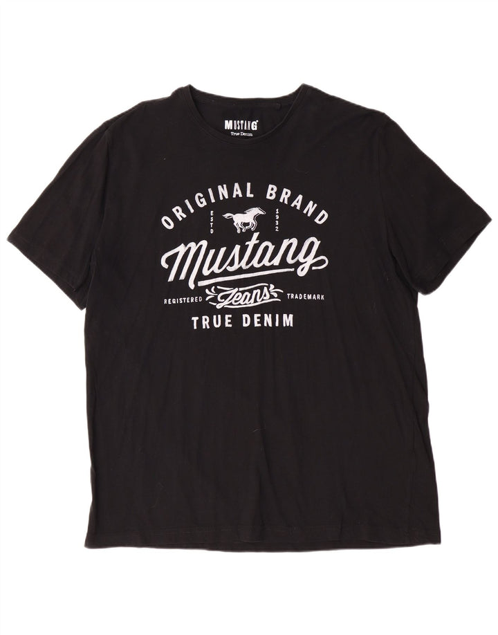 MUSTANG Mens Graphic T-Shirt Top XL Black Cotton