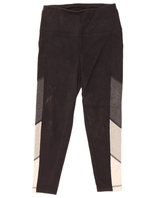 REEBOK Womens Leggings UK 10 Small Black Colourblock Cotton