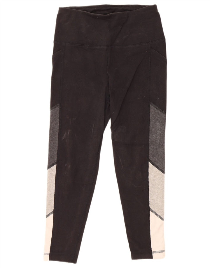 REEBOK Womens Leggings UK 10 Small Black Colourblock Cotton
