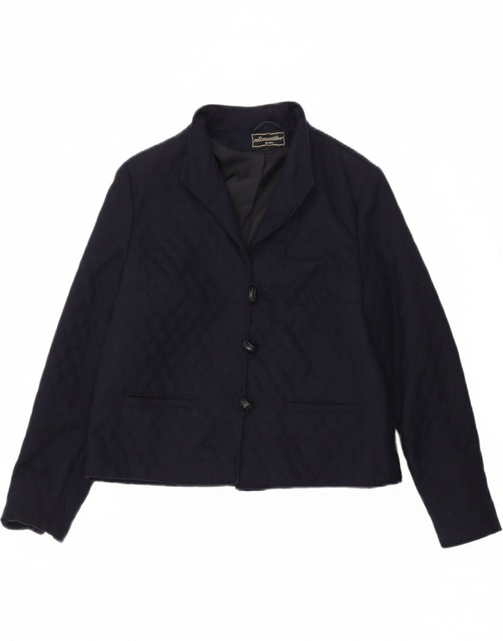 CLEMENTINO Womens 3 Button Quilted Blazer Jacket EU 38 Medium Navy Blue