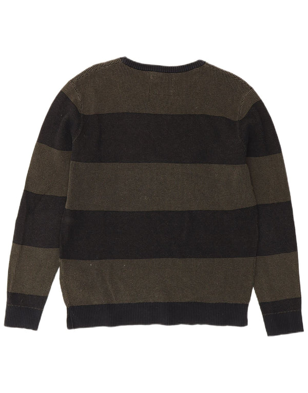 Jack & Jones Mens Crew Neck Jumper Sweater Large Khaki Striped Cotton