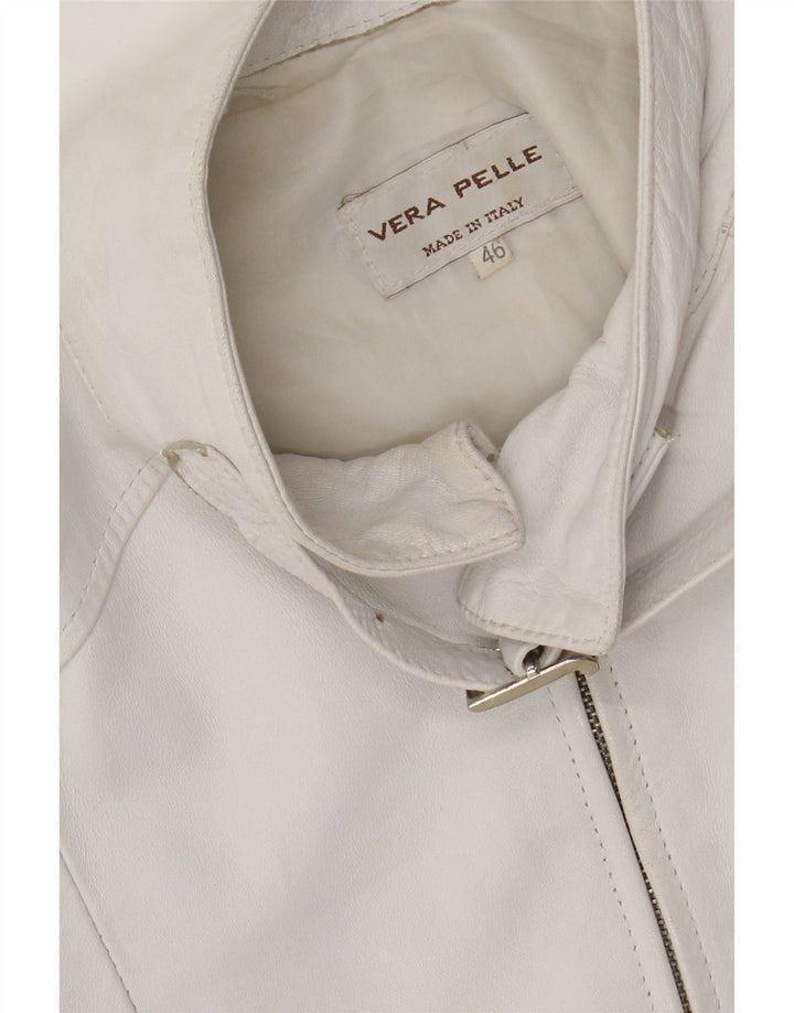 Vintage Womens Crop Leather Jacket IT 46 Large White Leather