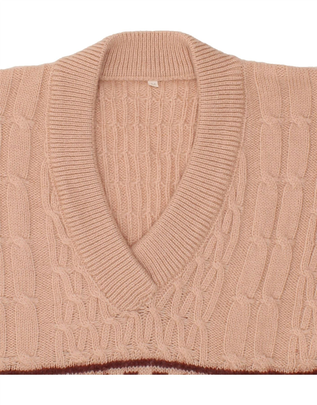 VINTAGE Womens V-Neck Jumper Sweater UK 14 Medium Beige Vintage Vintage and Second-Hand Vintage from Messina Hembry 