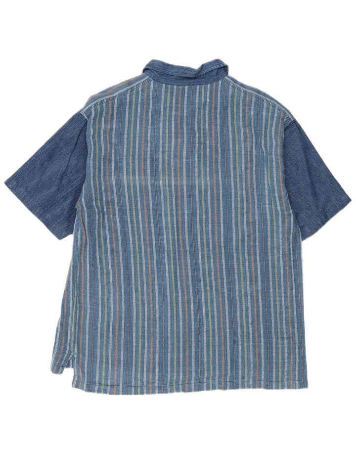VINTAGE Mens Loose Fit Short Sleeve Pullover Shirt Medium Blue Striped