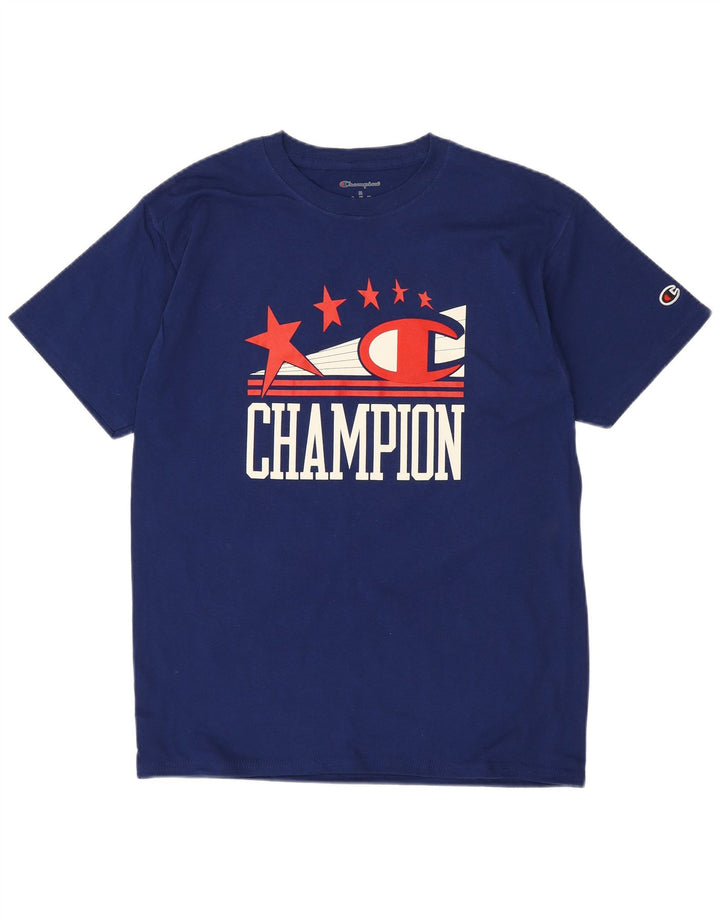 CHAMPION Mens Graphic T-Shirt Top Medium Navy Blue Cotton