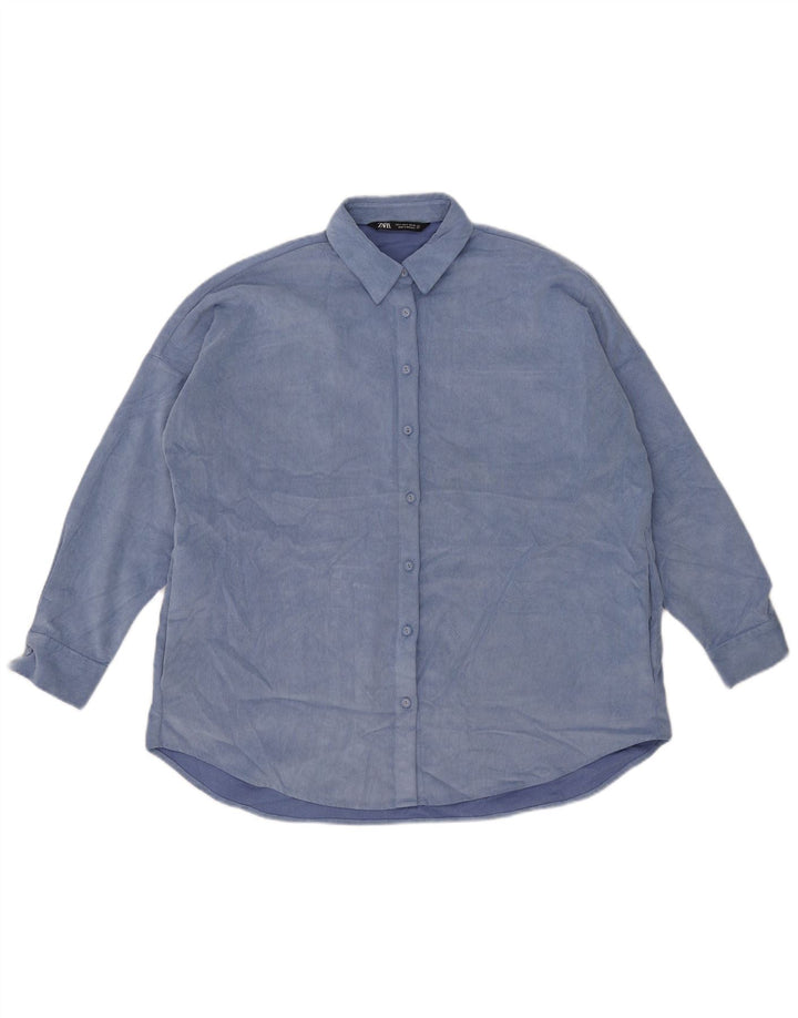 Zara Womens Oversized Corduroy Shirt UK 10 Small Blue Polyester