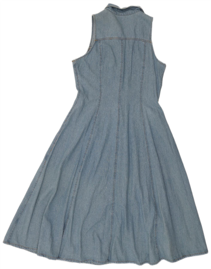 VINTAGE Womens Sleeveless Denim Dress UK 14 Medium Blue Cotton