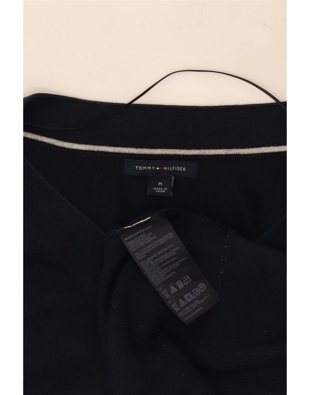 TOMMY HILFIGER Womens V-Neck Jumper Sweater UK 14 Medium Navy Blue Cotton