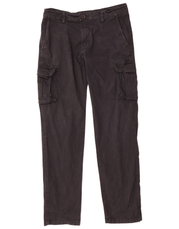 Gas Mens Straight Cargo Trousers Large W34 L32 Black Cotton