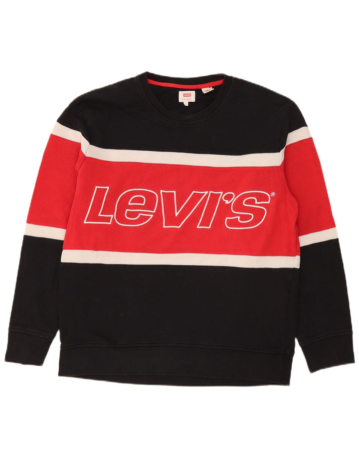 Levi's Mens Graphic Sweatshirt Jumper Large Black Colourblock Cotton
