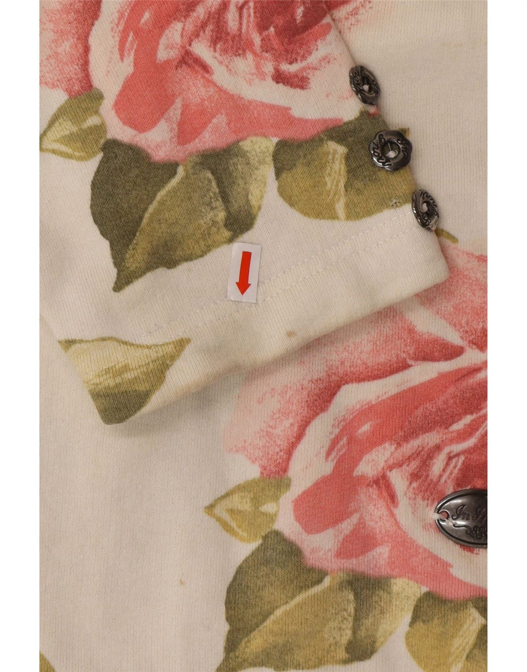 VINTAGE Womens Top Long Sleeve UK 16 Large Off White Floral Cotton