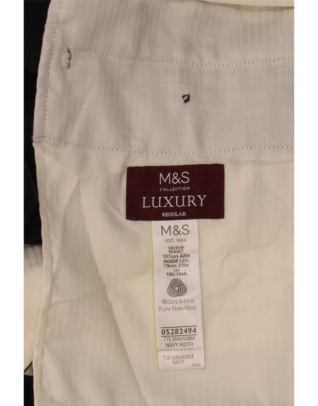 Marks & Spencer Mens Regular Fit Suit Trousers W42 L31 Navy Blue Wool