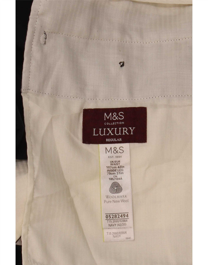 Marks & Spencer Mens Regular Fit Suit Trousers W42 L31 Navy Blue Wool