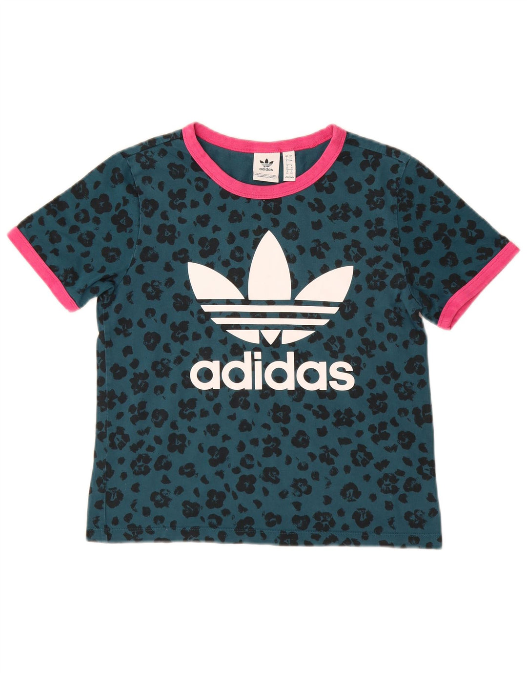 ADIDAS Womens Graphic T-Shirt Top UK 8 Small  Green Animal Print Cotton