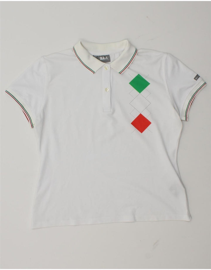 Slam Womens Polo Shirt UK 14 Large White Argyle/Diamond Polyamide