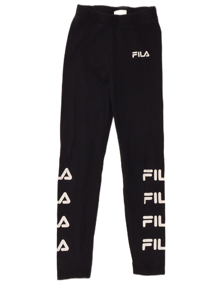 FILA Womens Graphic Leggings UK 10 Small Black Cotton