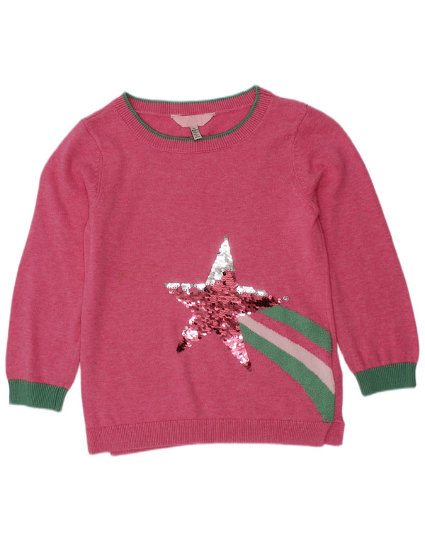 Joules Girls Graphic Boat Neck Jumper Sweater 4-5 Years Pink Colourblock