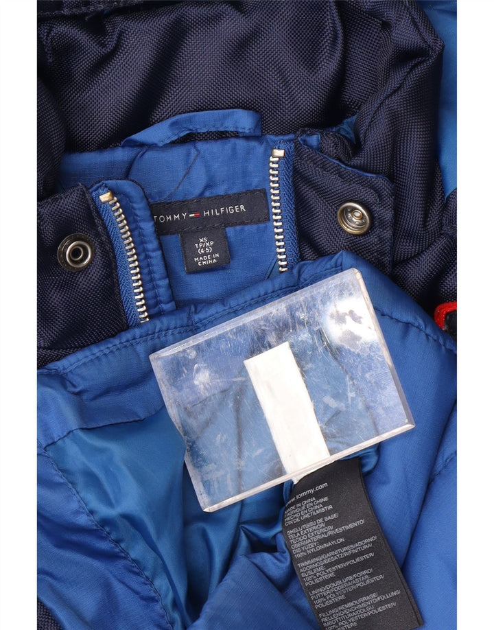 TOMMY HILFIGER Boys Graphic Padded Jacket 4-5 Years XS Blue Colourblock