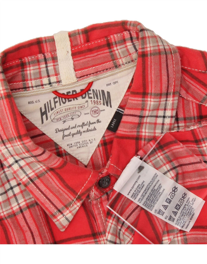 TOMMY HILFIGER Mens Flannel Shirt Large Red Check Cotton Vintage Tommy Hilfiger and Second-Hand Tommy Hilfiger from Messina Hembry 