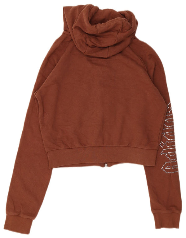 Adidas Womens Graphic Zip Hoodie Sweater UK 12 Medium Brown Cotton