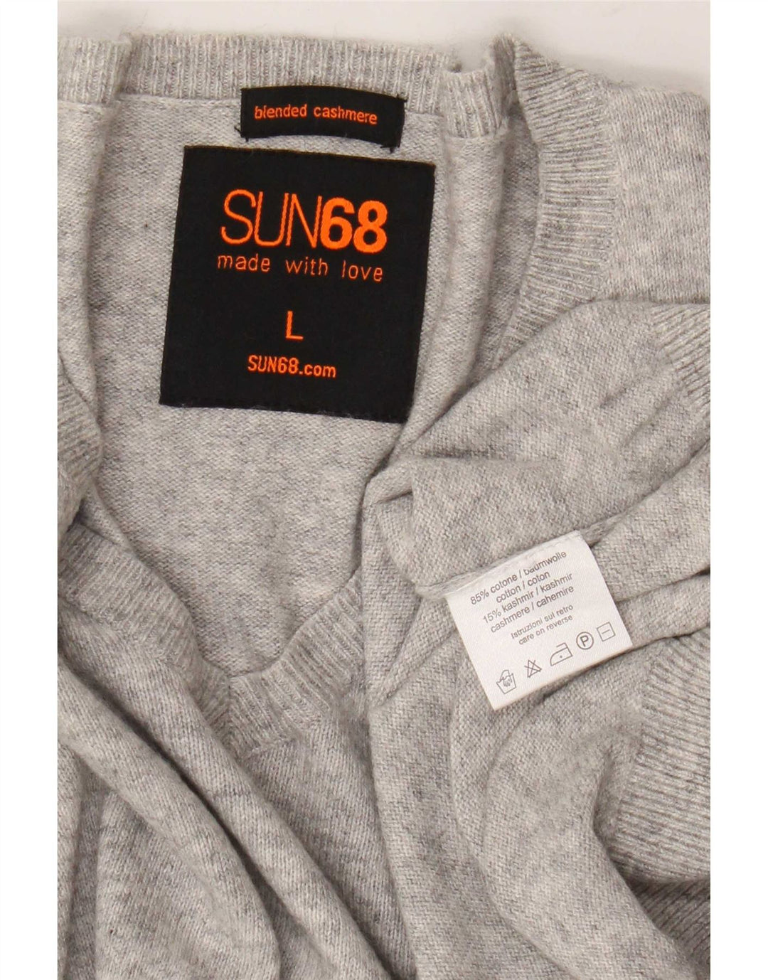 Sun68 Mens V-Neck Jumper Sweater Large Grey Cotton
