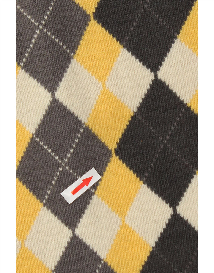 Tom Tailor Mens Crew Neck Jumper Sweater Large Yellow Argyle/Diamond Wool