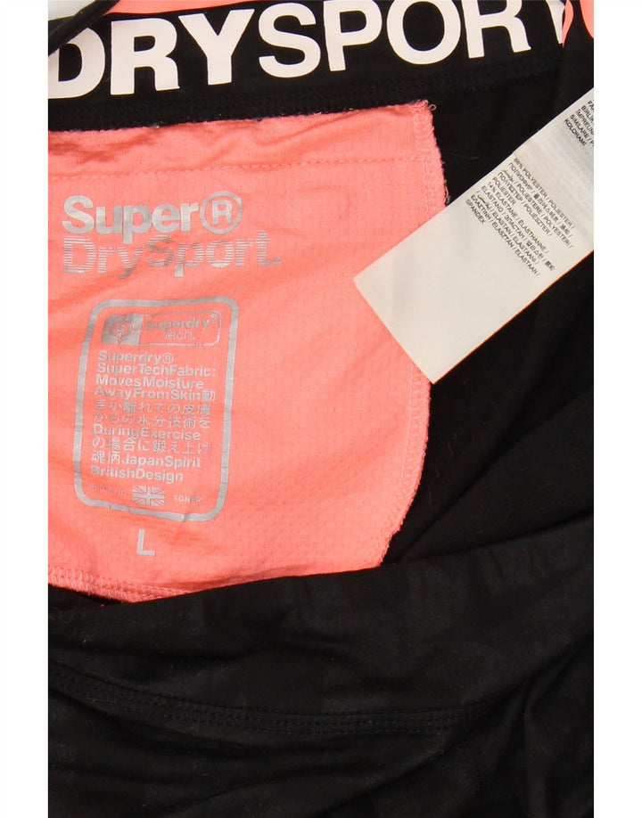 SUPERDRY Womens Graphic Sport Shorts UK 14 Large Black Polyester