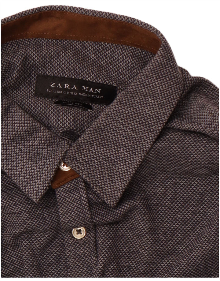 ZARA Mens Slim Fit Shirt Large Navy Blue Spotted