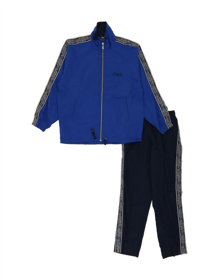 ASICS Mens Graphic Full Tracksuit Medium  Blue Colourblock Nylon