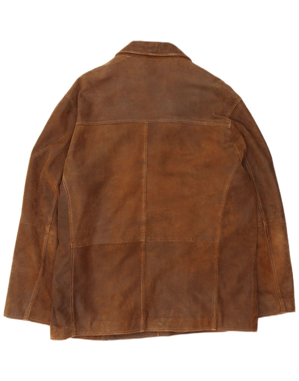 TRAPPER Mens Leather Jacket IT 56 3XL Brown Leather