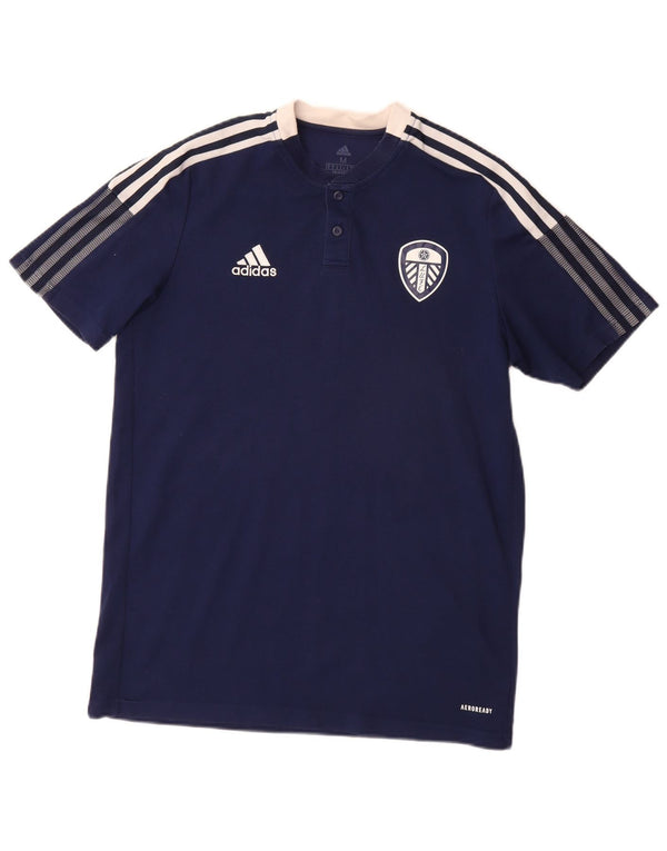 ADIDAS Mens Leeds united football club T-Shirt Top Medium Navy Blue Cotton