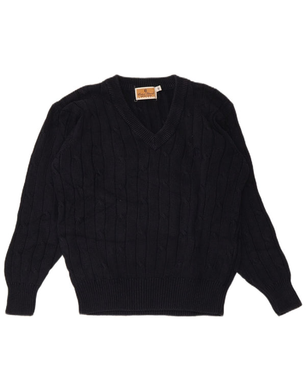 CONTE OF FLORENCE Womens V-Neck Jumper Sweater UK 10 Small Navy Blue