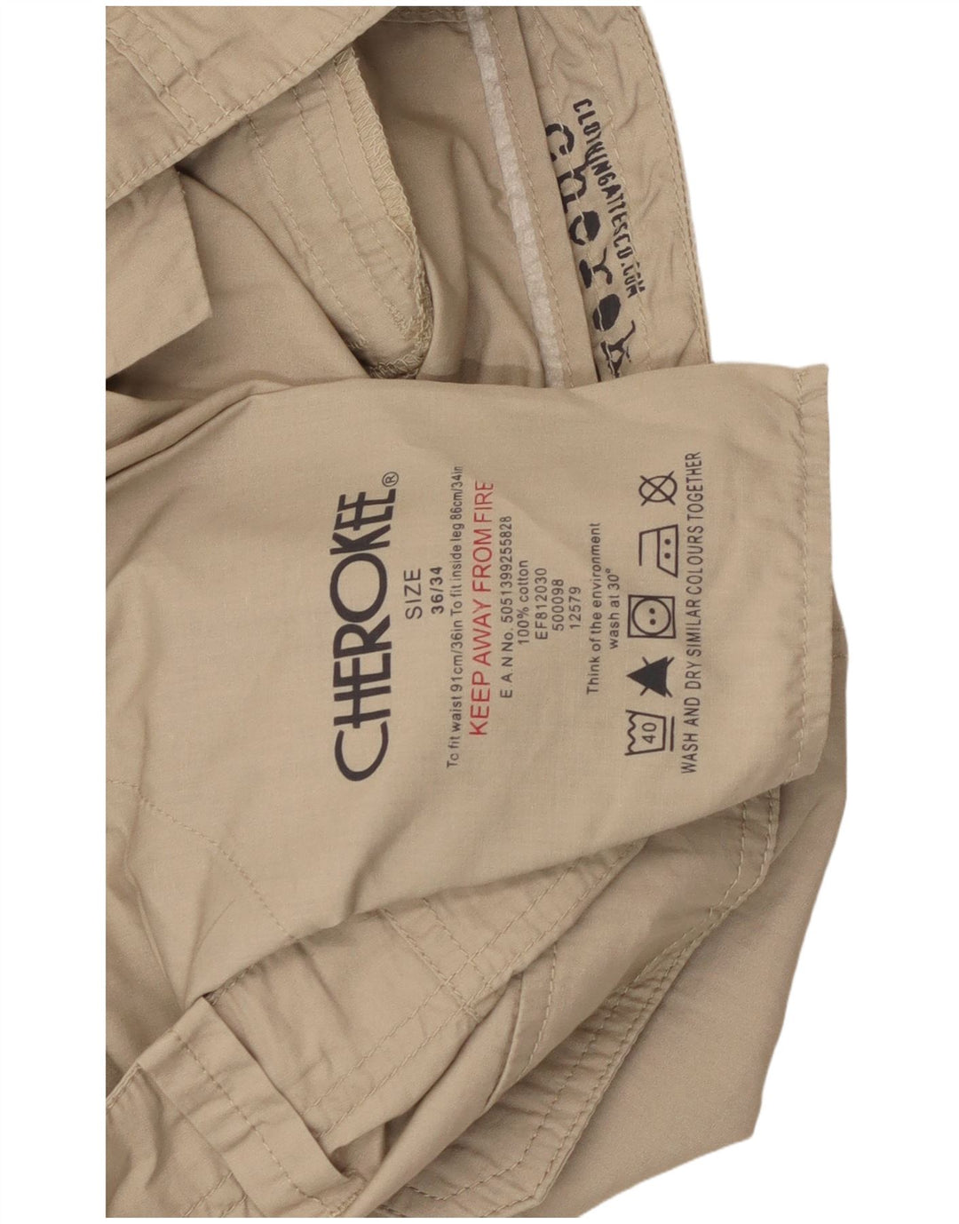 Cherokee Mens Straight Cargo Trousers W36 L34 Beige Cotton
