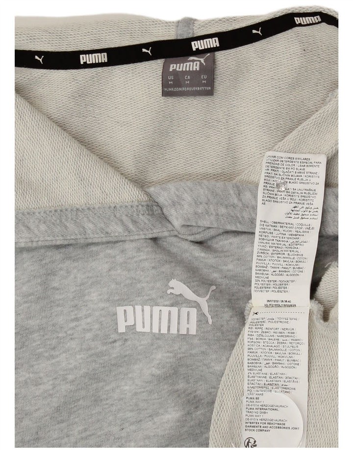 Puma Womens Crop Graphic Oversized Hoodie Jumper UK 14 Medium Grey Cotton