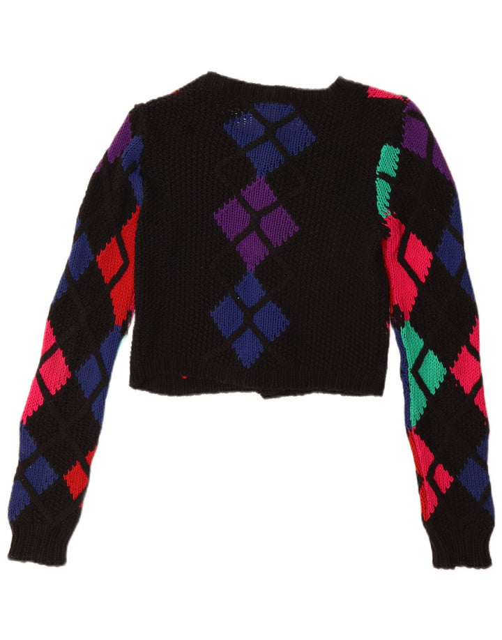 HOBBS Womens Crop Cardigan Sweater UK 8 Small  Black Argyle/Diamond Cotton