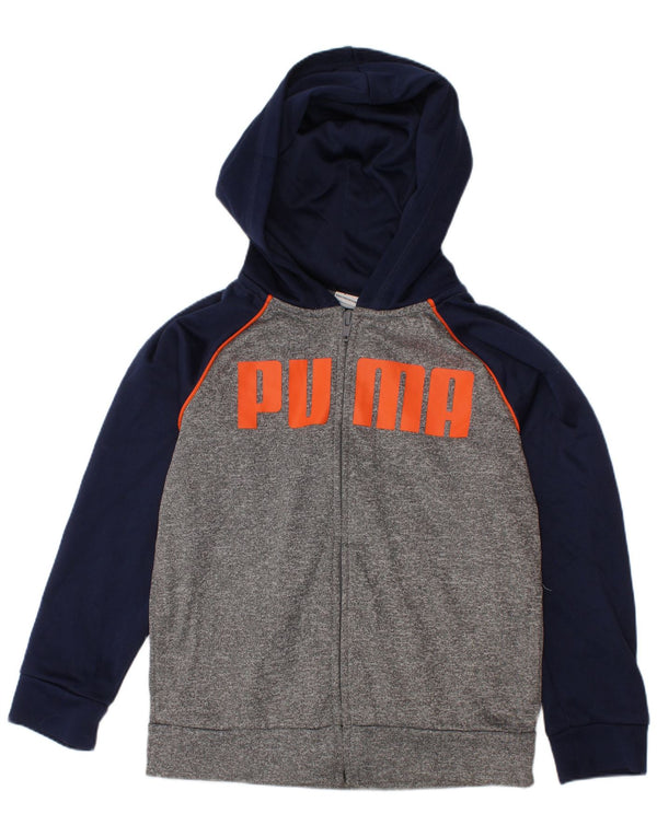 PUMA Boys Graphic Zip Hoodie Sweater 5-6 Years Grey Colourblock Polyester