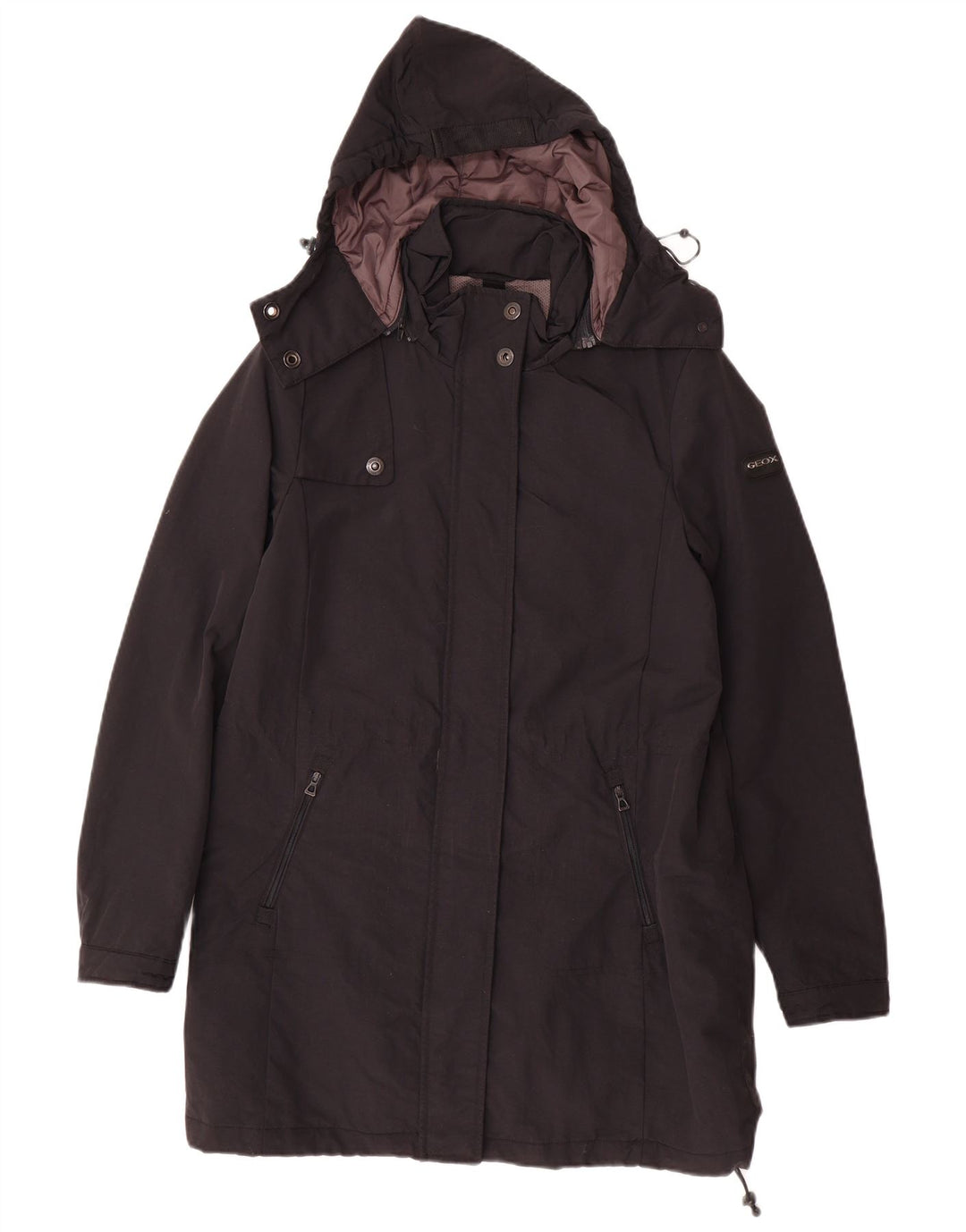 GEOX RESPIRA Womens Hooded Windbreaker Coat UK 6 XS Black Polyamide