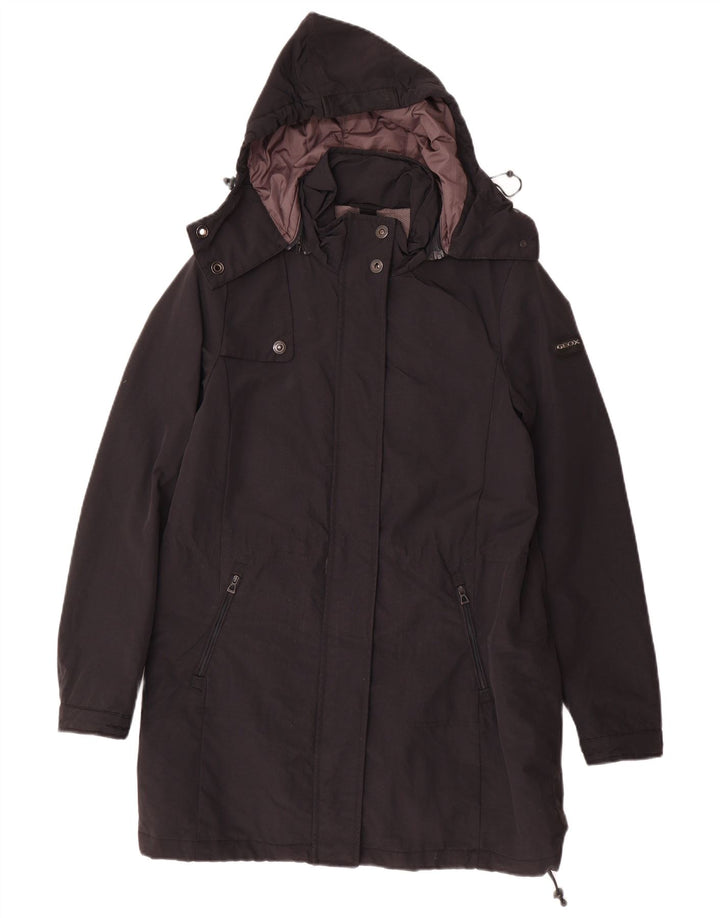 GEOX RESPIRA Womens Hooded Windbreaker Coat UK 6 XS Black Polyamide